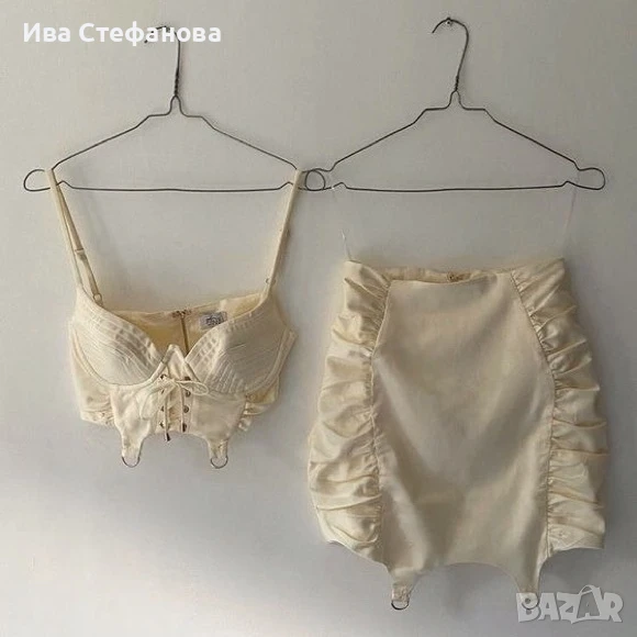  Разкошен бял сатенен сатен сет костюм комплект от две части Oh Polly , снимка 1