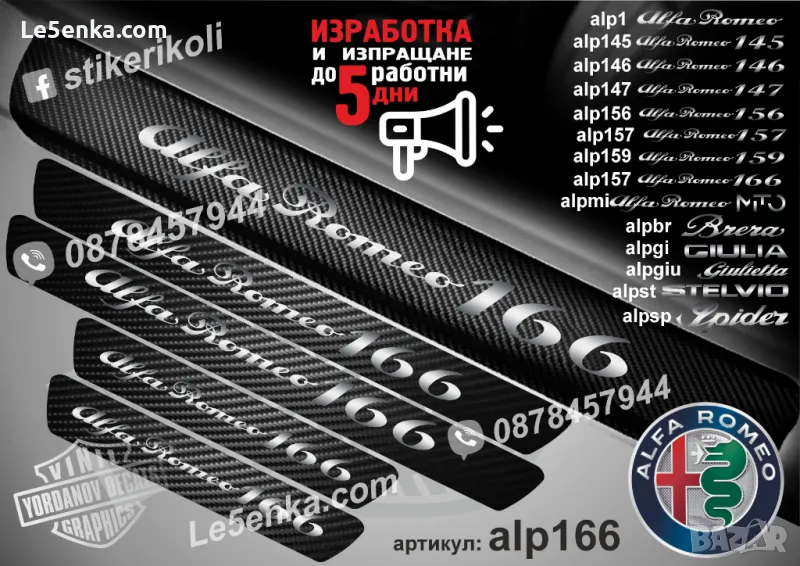 ПРАГОВЕ карбон Alfa Romeo 166 фолио стикери alp166, снимка 1