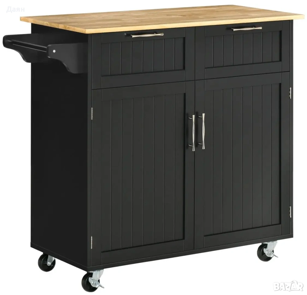 Многофункционален дървен кухненски шкаф с 2 чекмеджета на колелца HOMCOM, снимка 1