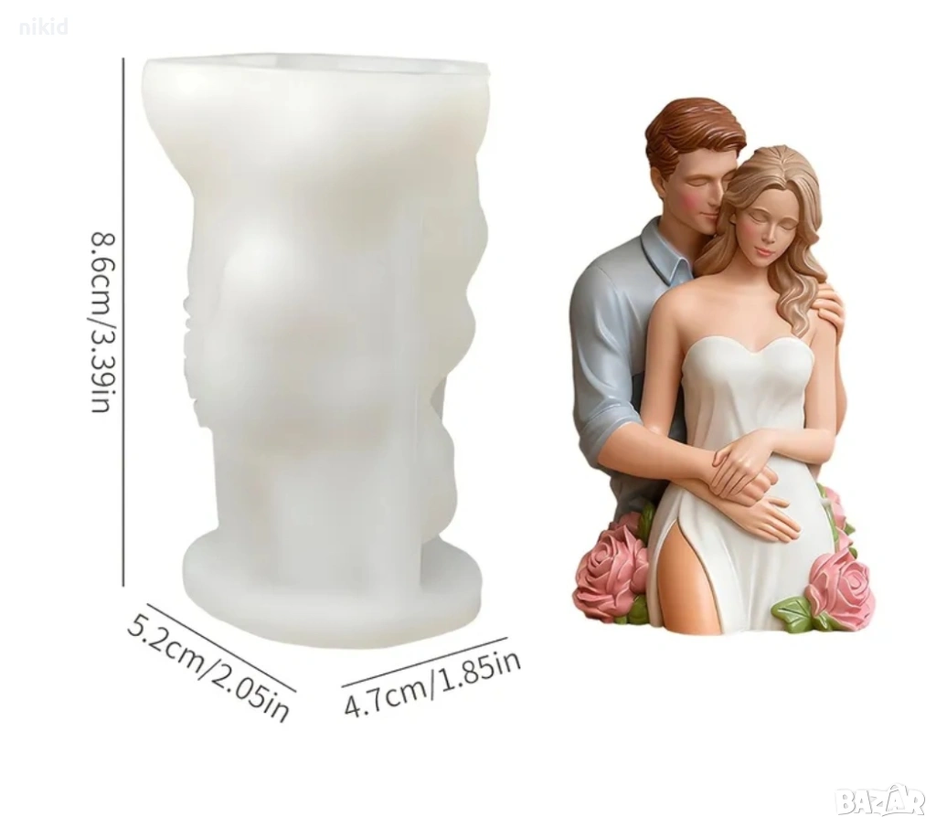 3D Мъж жена хванати двойка с рози силиконов молд форма свещ гипс Свети Валентин Сватба, снимка 1