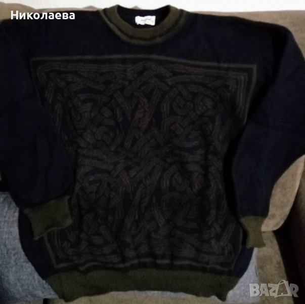  Мъжки, плътен пуловер в черно и каки,L/XL, снимка 1