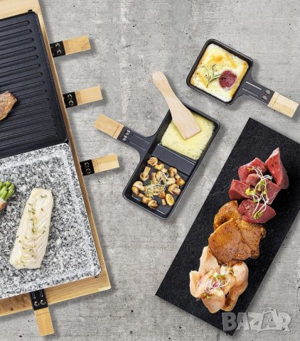 Грил/скара Bestron XL Раклет с естесвен камък и грил плоча, Black & Wood, снимка 5 - Скари - 42495379