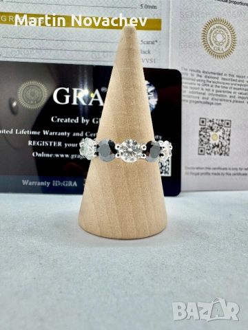 Сребърен пръстен с мойсанит (Диамант) 6 карата, снимка 3 - Пръстени - 53423575