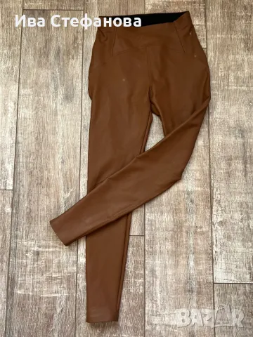 Нов еластичен спортно елегантен кафяв кожен клин висока талия 