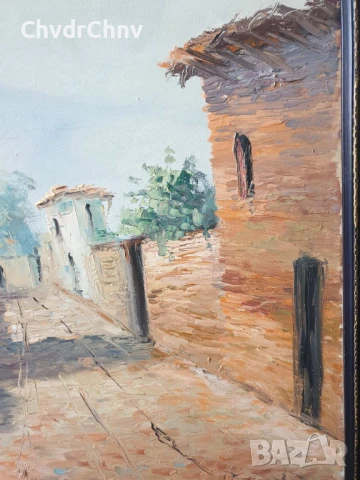 150х89см/стара голяма картина масло върху платно/испанско село-каменни къщи/барокова дървена рамка, снимка 6 - Картини - 50978446