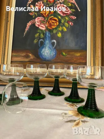 6 броя Ретро стъклени чаши за аперитив в зелено.Перфектно състояние., снимка 2 - Чаши - 48912892