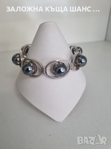 Красива стара сребърна гривна с хематит, снимка 2 - Гривни - 41521250