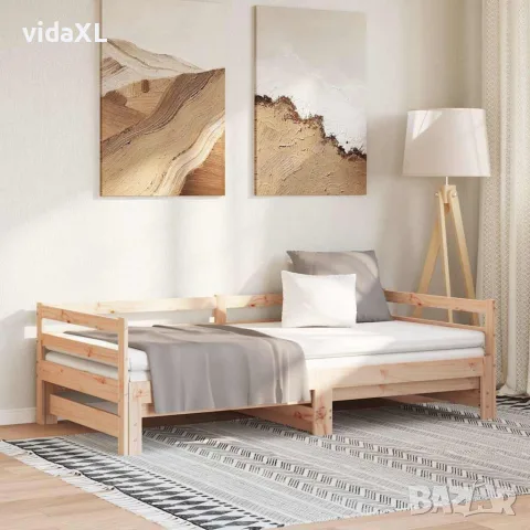 vidaXL Разтегателно дневно легло, борово дърво масив, 90x200 см, снимка 2 - Спални и легла - 56147812