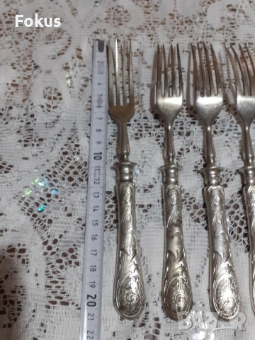 Стари антикварни посребрени вилици 5 + 1, снимка 9 - Антикварни и старинни предмети - 53697952