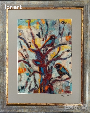 Ние врабчетата/вълнена живопис/плъст