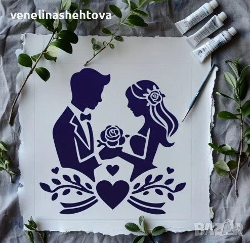 Булка и младоженец шаблон стенсил за декорация на торта скрапбукинг текстил , снимка 4 - Други - 52770090