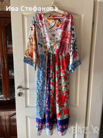 Дълга нова памук памучна елегантна ежедневна рокля тип кимоно широк ръкав флорален принт цветя , снимка 13 - Рокли - 41659723