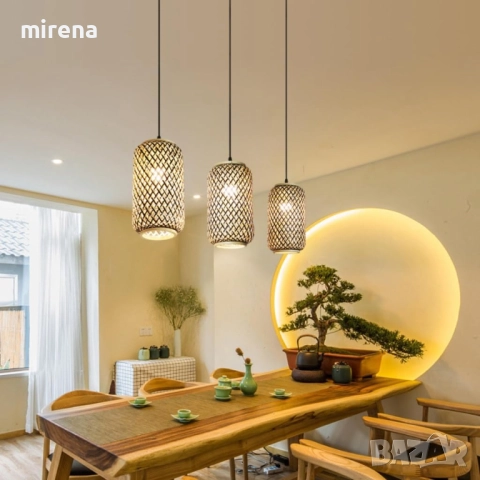 Полилей Лампа VENUS ратанова с три глави винтидж 50 см черна основа, снимка 16 - Лампи за таван - 51423444