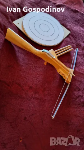 Саморъчно направен детски арбалет - с мишена и три стрели, снимка 10 - Други - 48278251