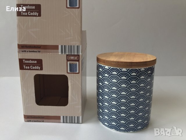 Кутия за чай от порцелан с бамбуков капак, снимка 2 - Кутии за съхранение - 40954000