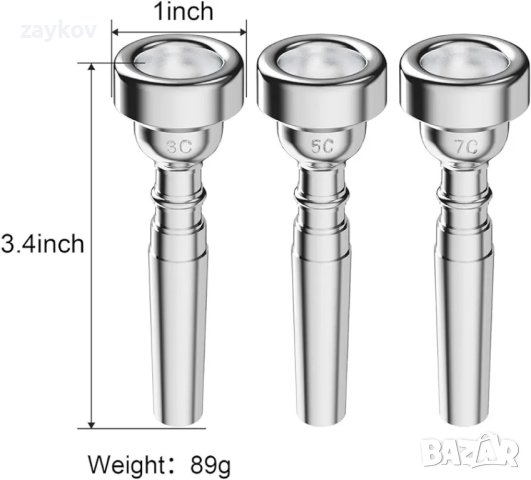 Сребърен мундщук за тромпет 7C  3C Комплект мундщук за тромпет, снимка 5 - Други - 44405245