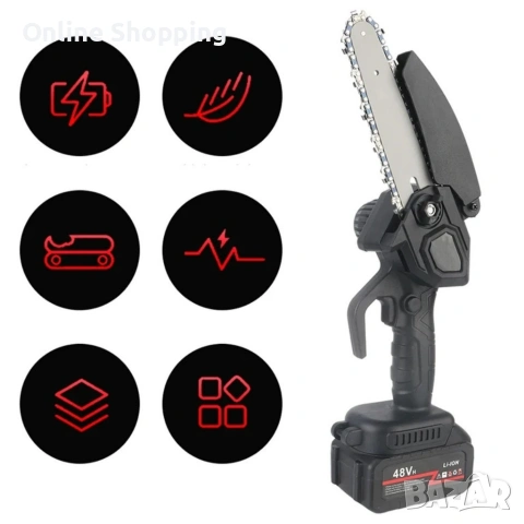 Акумулаторен мини верижен трион 6", Комплект с 2 батерии 6000mAh и куфар, снимка 8 - Градинска техника - 53320732