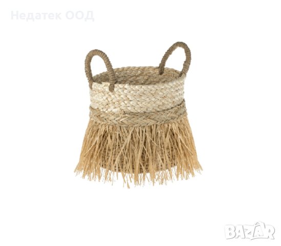 Плетена кошница, бежова, от слама с дръжки, 25х22см, снимка 1 - Саксии и кашпи - 44506840