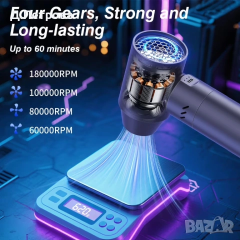 Мощна безжична въздушна духалка 4-в-1 с фенер и батерия 21000mAh XJUGEZ -черна, снимка 5 - Друга електроника - 53641900