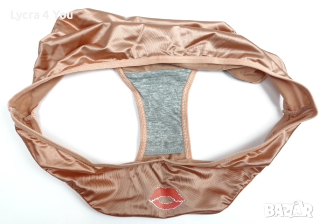 Лъскави бикини в цвят на старо злато и апликация 'целувка' отпред, снимка 5 - Бельо - 52958346