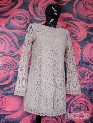 Кремаво розова дантелена непрозрачна блуза Л, снимка 3 - Туники - 41354498
