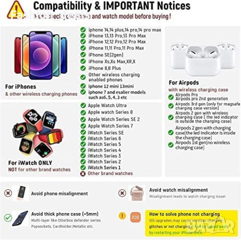 3 в 1 Нова стойка зарядно телефон слушалки часовник Магнитна станция iPhone Apple Watch AirPods, снимка 7 - Аксесоари за Apple - 40352638