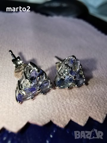 Елегантни сребърни 925 Обеци с Танзанити и Циркони!, снимка 7 - Обеци - 40435579