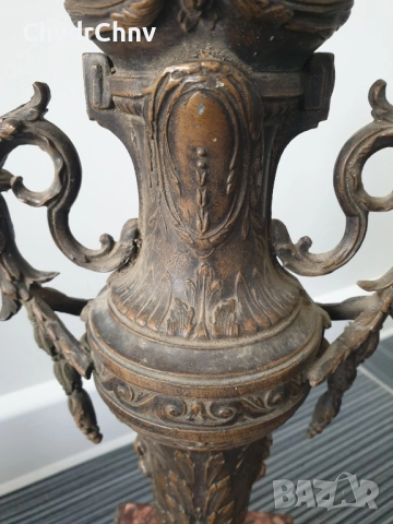 Франция 1800-те/37см-4кг/стара френска метална ваза ЦАМ-бронз-розов мрамор, снимка 5 - Антикварни и старинни предмети - 52840418