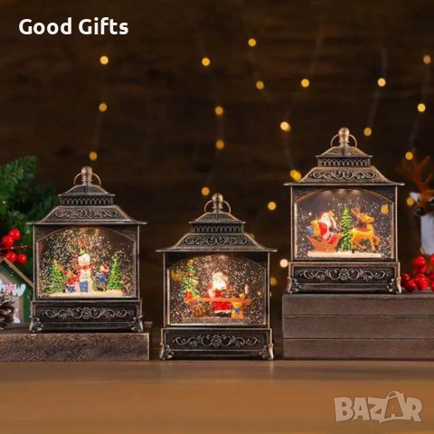 Коледна лампа фенер със сняг и LED светлина – различни модели с Дядо Коледа и снежен човек, снимка 5 - Декорация за дома - 52235107