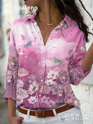 Дамска риза с щампа и дълъг ръкав, 3цвята , снимка 3 - Ризи - 41344394