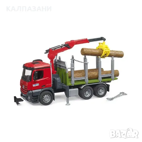 BRUDER Камион MERCEDES BENZ AROCS дървовоз с товарен кран и 3 дървени трупи 03669, снимка 5 - Коли, камиони, мотори, писти - 48976299