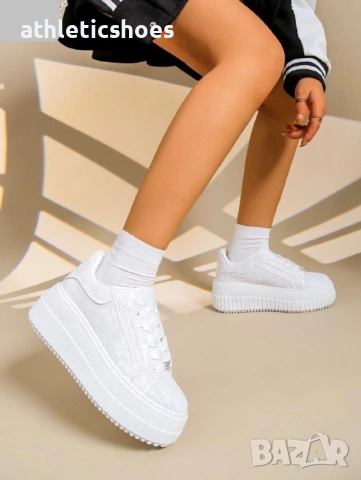 Дамски маратонки на платформа от текстилна дантела, снимка 5 - Маратонки - 34237394