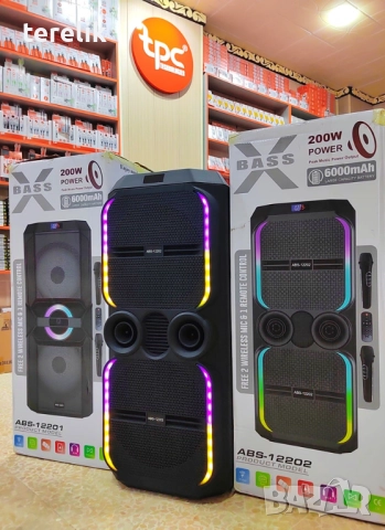 🔊 ABS-12202 – 12”×2 Xbass 200W 6000mah-50лв Професионална караоке тонколона, Bluetooth, 2 микрофонa, снимка 6 - Тонколони - 51831293
