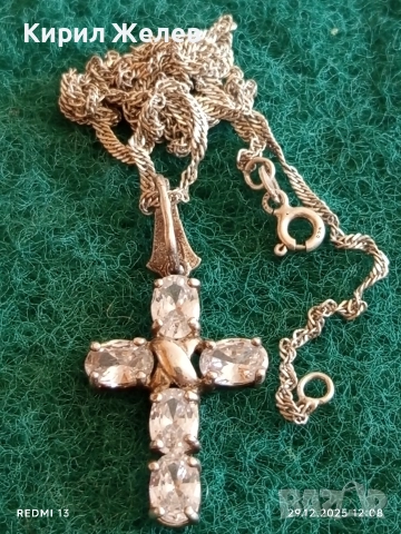 Сребърно колие с кръст инкрустиран с кристали елегантен дизайн 28152, снимка 4 - Колиета, медальони, синджири - 52926497
