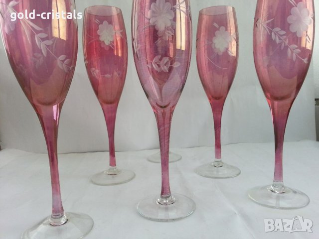Ретро стъклени чаши гравирани цветно стъкло, снимка 10 - Антикварни и старинни предмети - 33817854