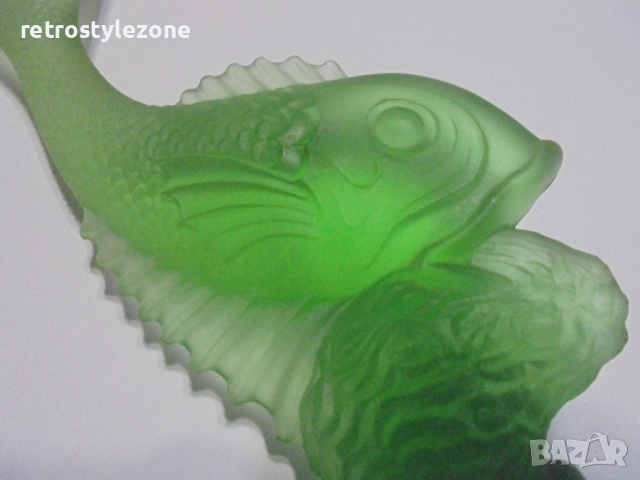 № 8400 Стара декоративна фигурка Риба – стъкло, винтидж декор  , снимка 6 - Други ценни предмети - 52682744