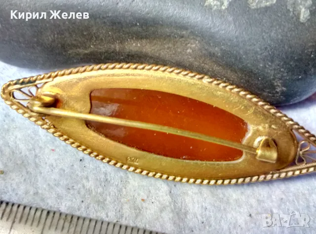 СТАРИННА РУСКА МЕДНА с МАРКИРАНА ПОЗЛАТА КЕХЛИБАРЕНА БРОШКА 100% НАТУРАЛЕН БАЛТИЙСКИ КЕХЛИБАР 48768, снимка 10 - Антикварни и старинни предмети - 48734280