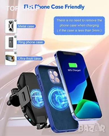 Ново Универсално 15W Qi Безжично Зарядно и Поставка за Телефон кола, снимка 6 - Селфи стикове, аксесоари - 49509668