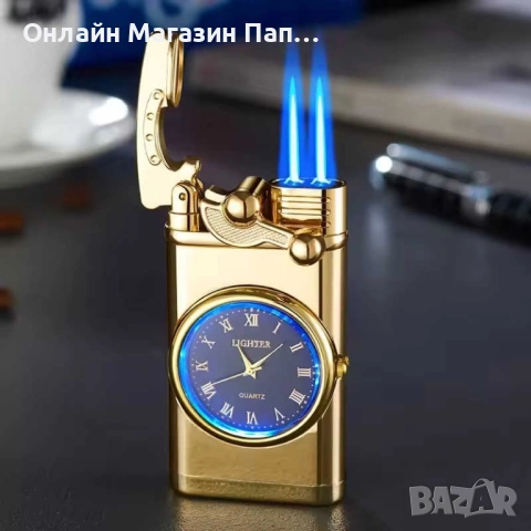 Пиезо-кристална запалка с кварцов часовник и двоен пламък. Различни цветове, снимка 3 - Мъжки - 52933270