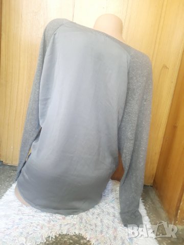 Сива широка блуза с гръб/лице две материи М/Л, снимка 3 - Блузи с дълъг ръкав и пуловери - 34253009
