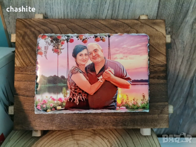 Фото камък с ваша снимка и дървена поставка