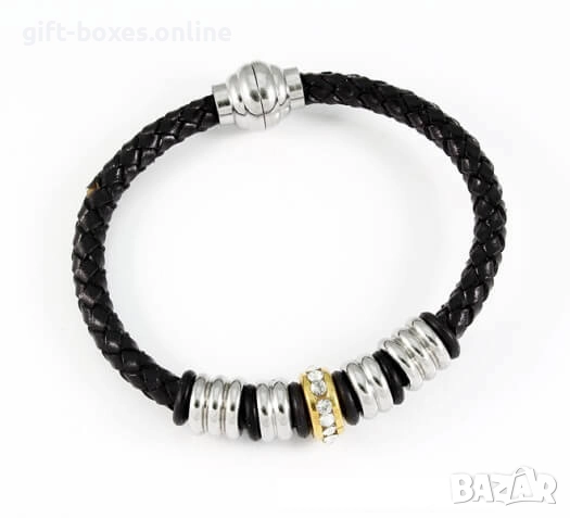 Гривна от еко кожа и полирана стомана