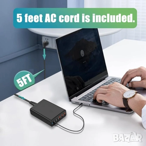 Станция за бързо зареждане хъб блок 120W GaN III 6-портова 65W порт, снимка 9 - Резервни части за телефони - 53439933