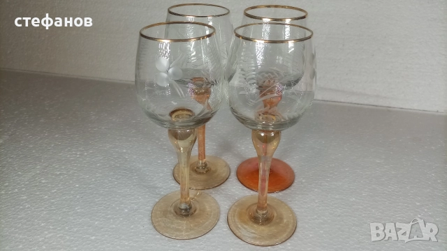 Много красиви чаши за алкохол, калиево стъкло, ръчна гравюра, 4 бр, снимка 5 - Чаши - 52438875