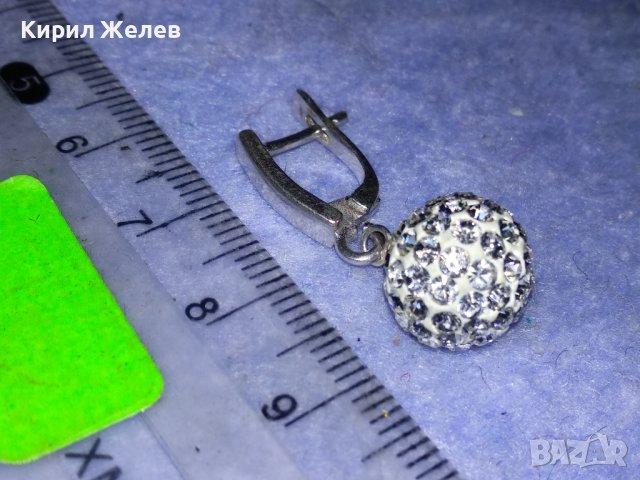 КРАСИВА НЕЖНА СРЕБЪРНА ВИНТИДЖ ОБЕЦА СРЕБРО 925 с БЯЛА ПОЗЛАТА ЕМАЙЛ и ФАСЕТИРАНИ КРИСТАЛИ 38221, снимка 8 - Обеци - 40921450