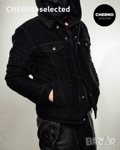 Мъжко черно кадифено яке с шерпа подплата LEVI’S PREMIUM Type III Corduroy Sherpa Trucker Jacket – L, снимка 8 - Якета - 53623574