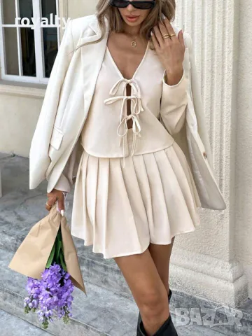 Комплект от тъкан плат в цвят кайсия 🍑, снимка 4 - Комплекти - 49207497