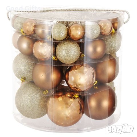 54 броя Комплект коледни топки- цвят Шампанско и Бронз в 4 размера