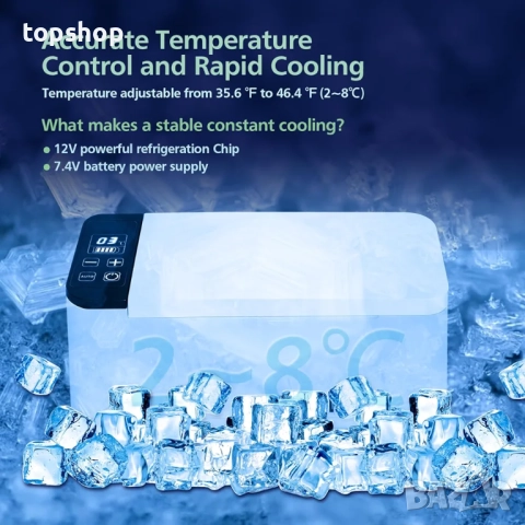 Чисто нов TORRONBE мини хладилник за лекарства, охлаждане на инсулин, 2-8°C, дълго време на работа.., снимка 5 - Хладилници - 52214387