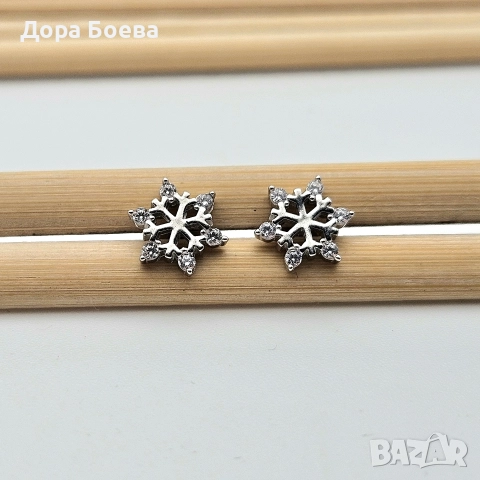 Сребърни обеци: "Скрежина", снимка 4 - Обеци - 52567270